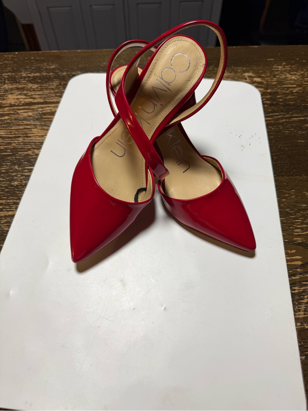 Calvin Klein Red Patent Pointed Slingback Heels